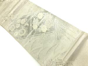 アンティーク　格天井に菊・牡丹模様織出し袋帯（材料）